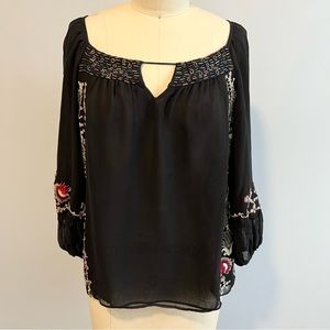 Nanette Lepore Silk Beaded Embroidered Blouse